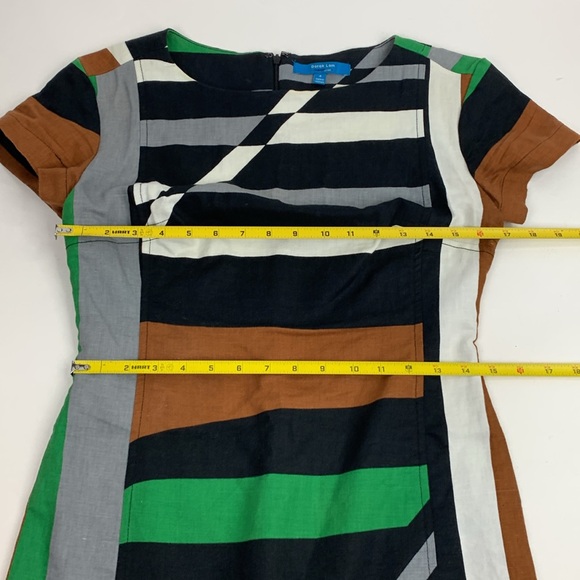 Derek Lam Linen Dress Size 4 Short Cap sleeve Zip up Geometric Multicolor Earthy - Picture 9 of 15